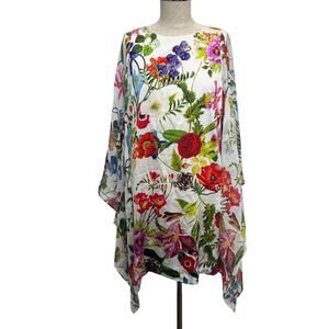Fiore Capri Sz M Dress Silk Shift Poncho Kaftan Floral Italy Resort Luxe Women’s
